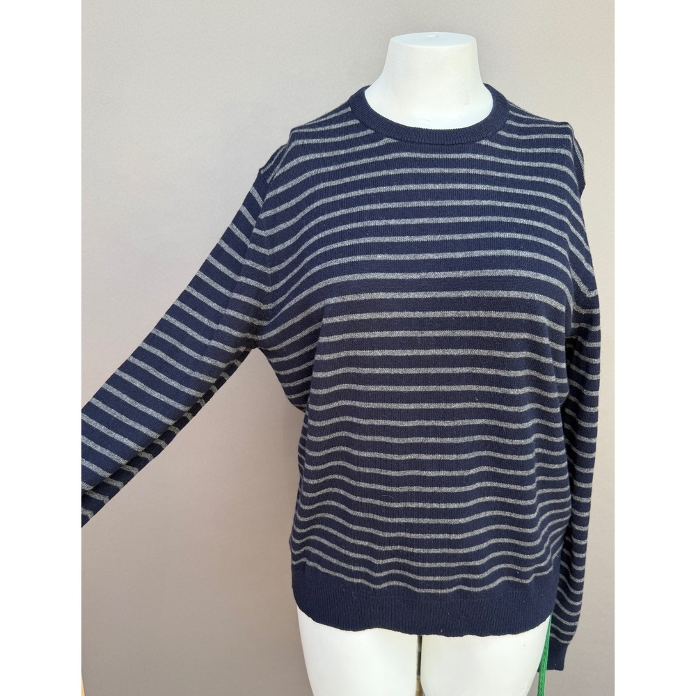 J.Crew Sweater Mens Medium Navy Blue Grey Striped Cotton Cashmere Crewneck 86050